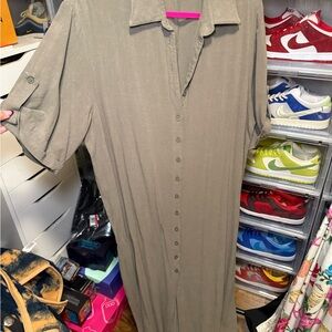 Long Olive Button Down DRESS